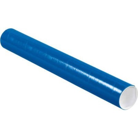 THE PACKAGING WHOLESALERS Colored Mailing Tubes With Caps, 3" Dia. x 24"L, 0.07" Thick, Blue, 24/Pack P3024B